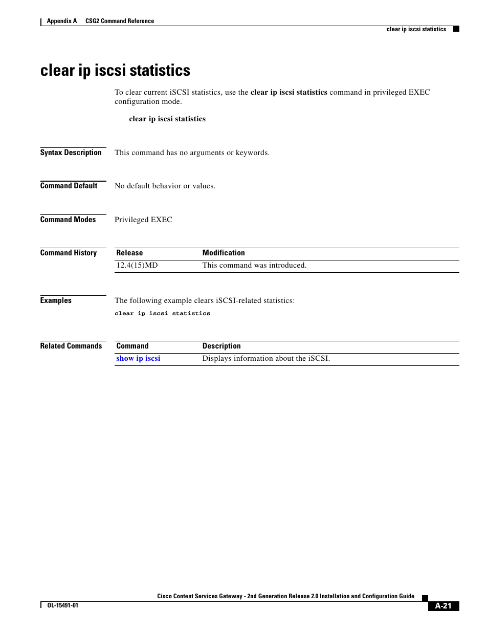 Clear ip iscsi statistics | Cisco OL-15491-01 User Manual | Page 21 / 268