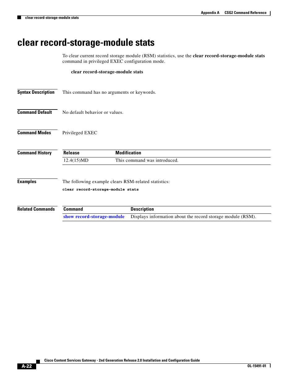 Clear record-storage-module stats | Cisco OL-15491-01 User Manual | Page 22 / 268