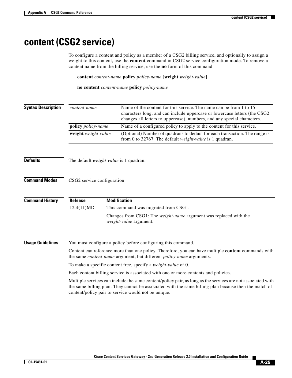 Content (csg2 service) | Cisco OL-15491-01 User Manual | Page 25 / 268