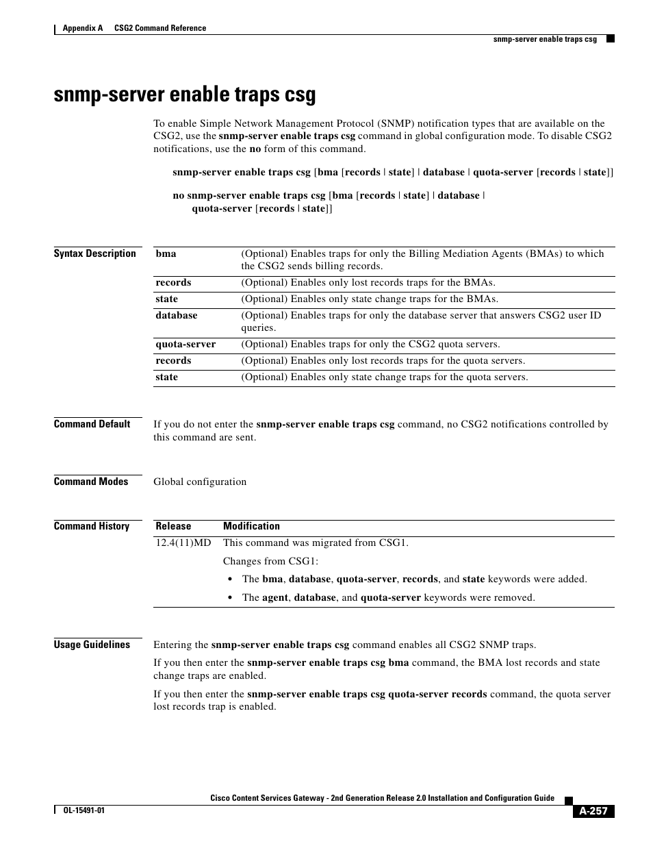 Snmp-server enable traps csg | Cisco OL-15491-01 User Manual | Page 257 / 268