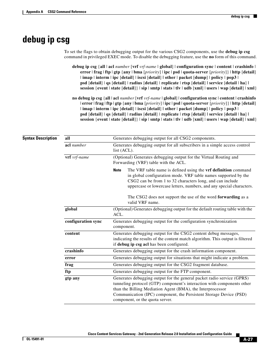 Debug ip csg | Cisco OL-15491-01 User Manual | Page 27 / 268