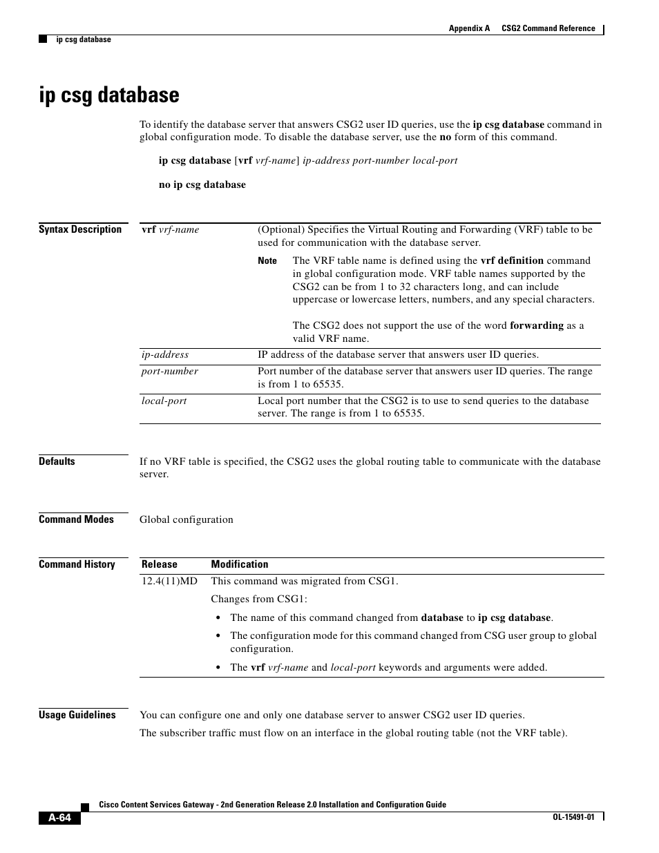 Ip csg database | Cisco OL-15491-01 User Manual | Page 64 / 268