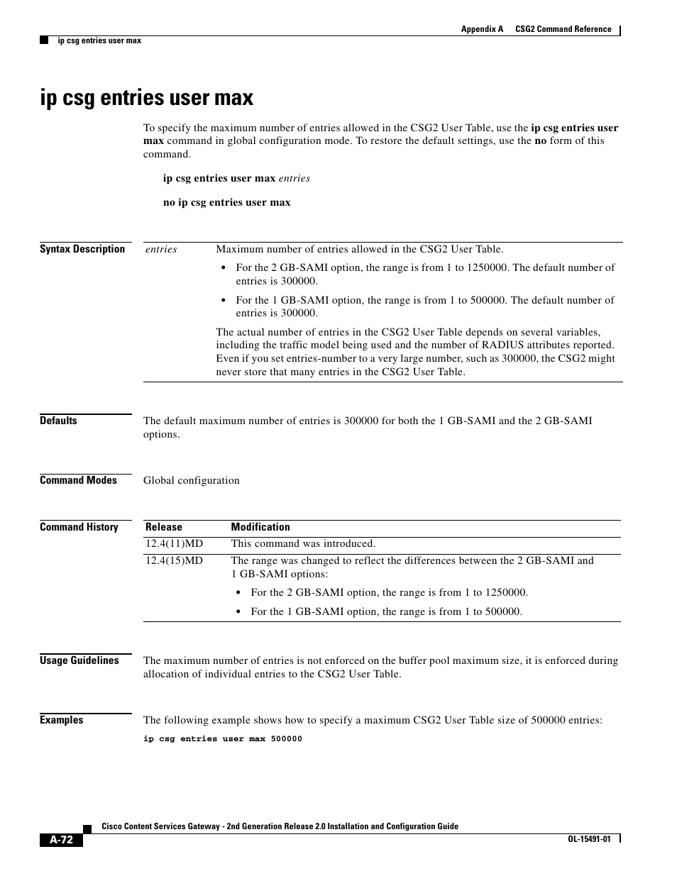 Ip csg entries user max | Cisco OL-15491-01 User Manual | Page 72 / 268