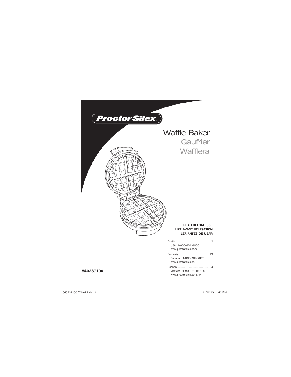 Proctor-Silex Round Belgian Waffle Maker-26070 User Manual | 36 pages