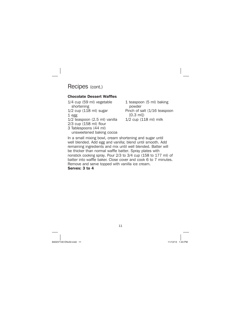 Recipes, Cont.) | Proctor-Silex Round Belgian Waffle Maker-26070 User Manual | Page 11 / 36