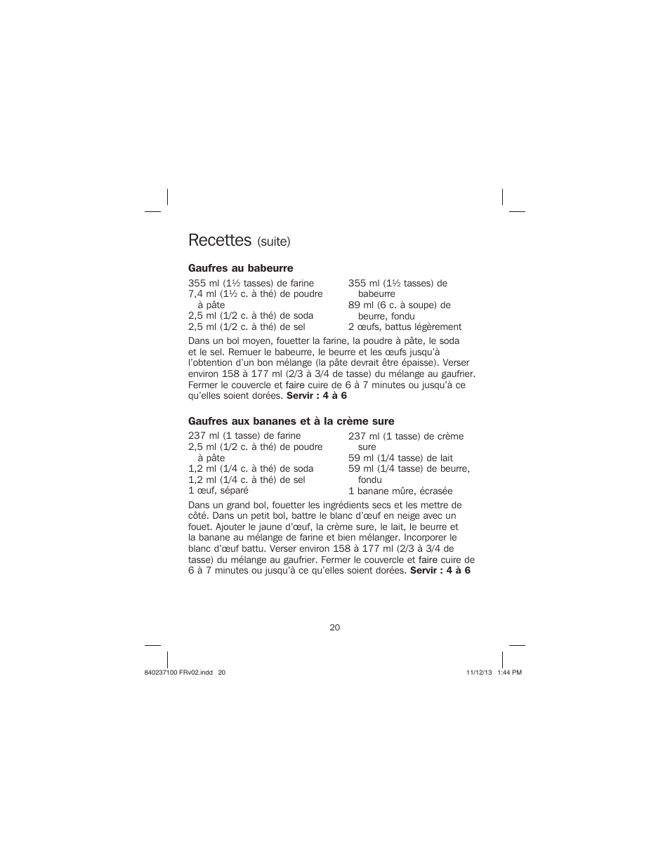 Recettes, Suite) | Proctor-Silex Round Belgian Waffle Maker-26070 User Manual | Page 20 / 36