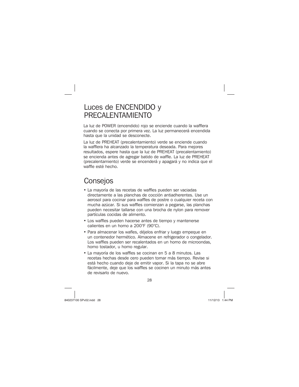 Luces de encendido y precalentamiento consejos | Proctor-Silex Round Belgian Waffle Maker-26070 User Manual | Page 28 / 36