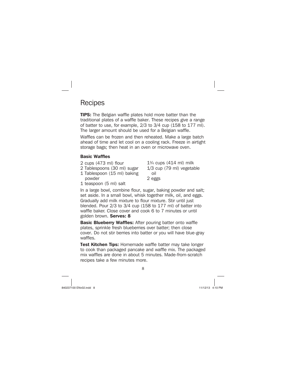 Recipes | Proctor-Silex Round Belgian Waffle Maker-26070 User Manual | Page 8 / 36