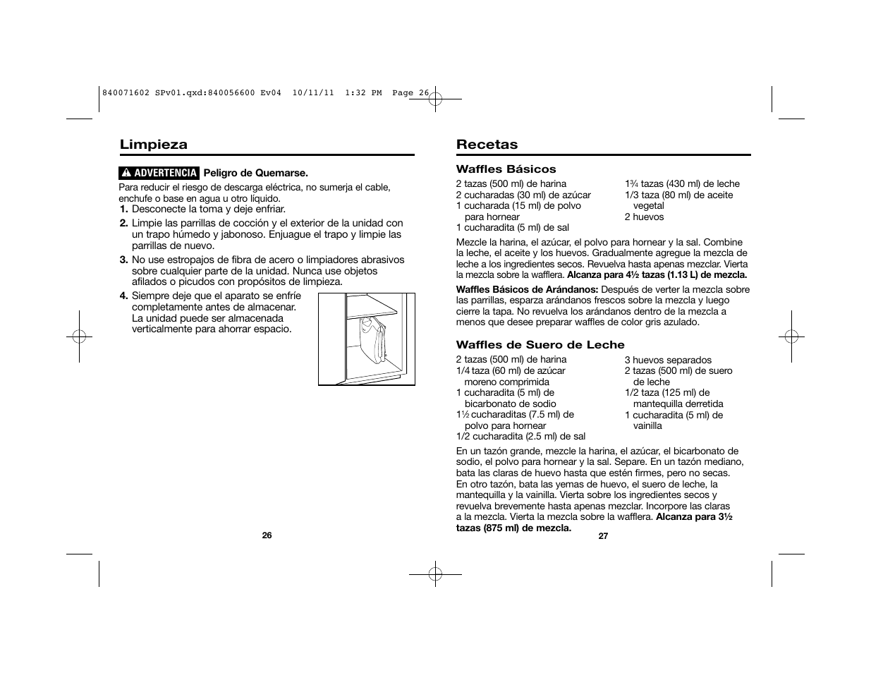 Recetas, Limpieza | Proctor-Silex Square Belgian Waffle Maker-26050Y User Manual | Page 16 / 19