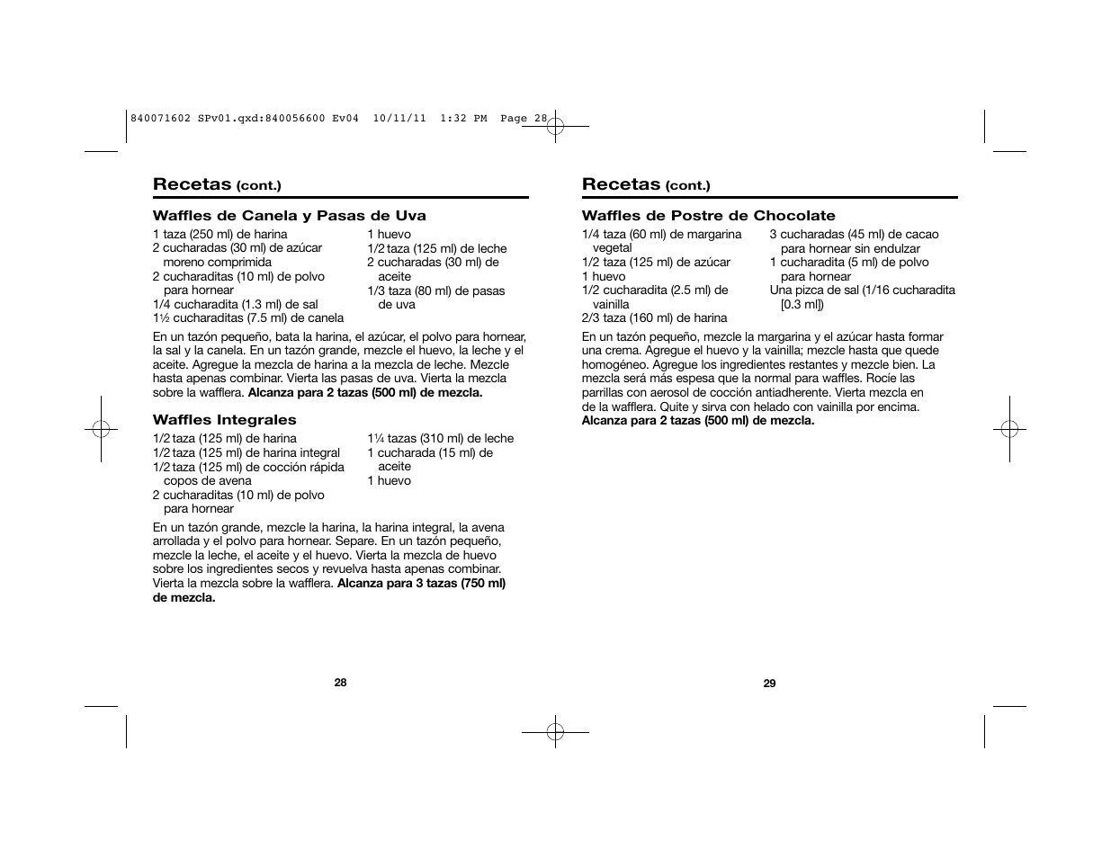 Recetas | Proctor-Silex Square Belgian Waffle Maker-26050Y User Manual | Page 17 / 19