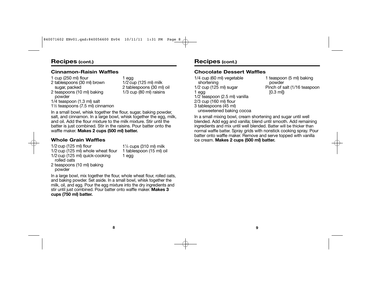 Recipes | Proctor-Silex Square Belgian Waffle Maker-26050Y User Manual | Page 5 / 19