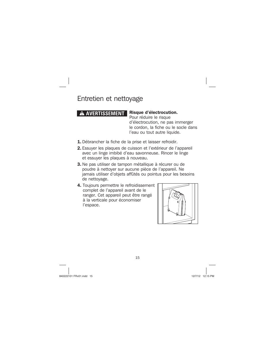 Entretien et nettoyage, Wavertissement | Proctor-Silex Belgian Flip Waffle Maker-26060Y User Manual | Page 15 / 28