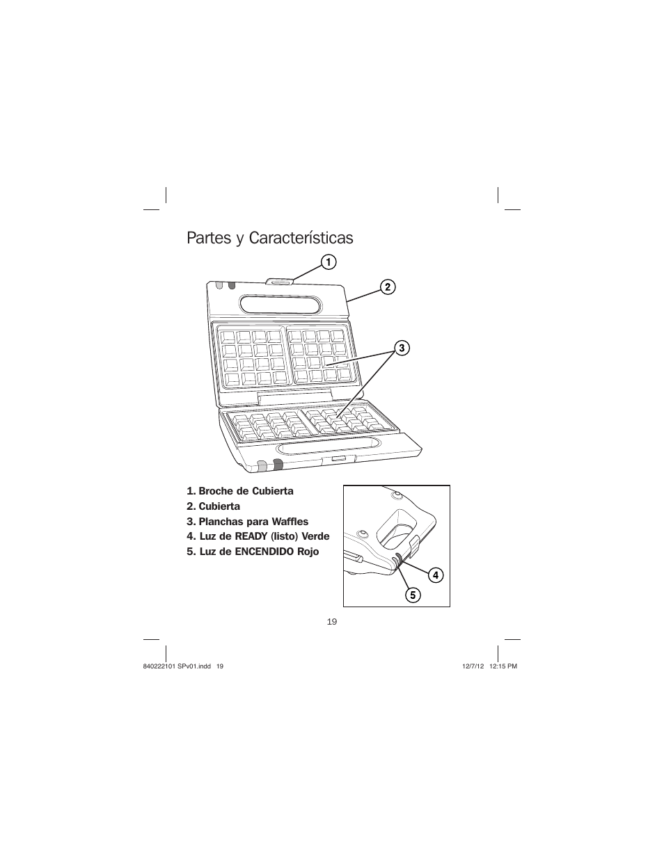 Partes y características | Proctor-Silex Belgian Flip Waffle Maker-26060Y User Manual | Page 19 / 28