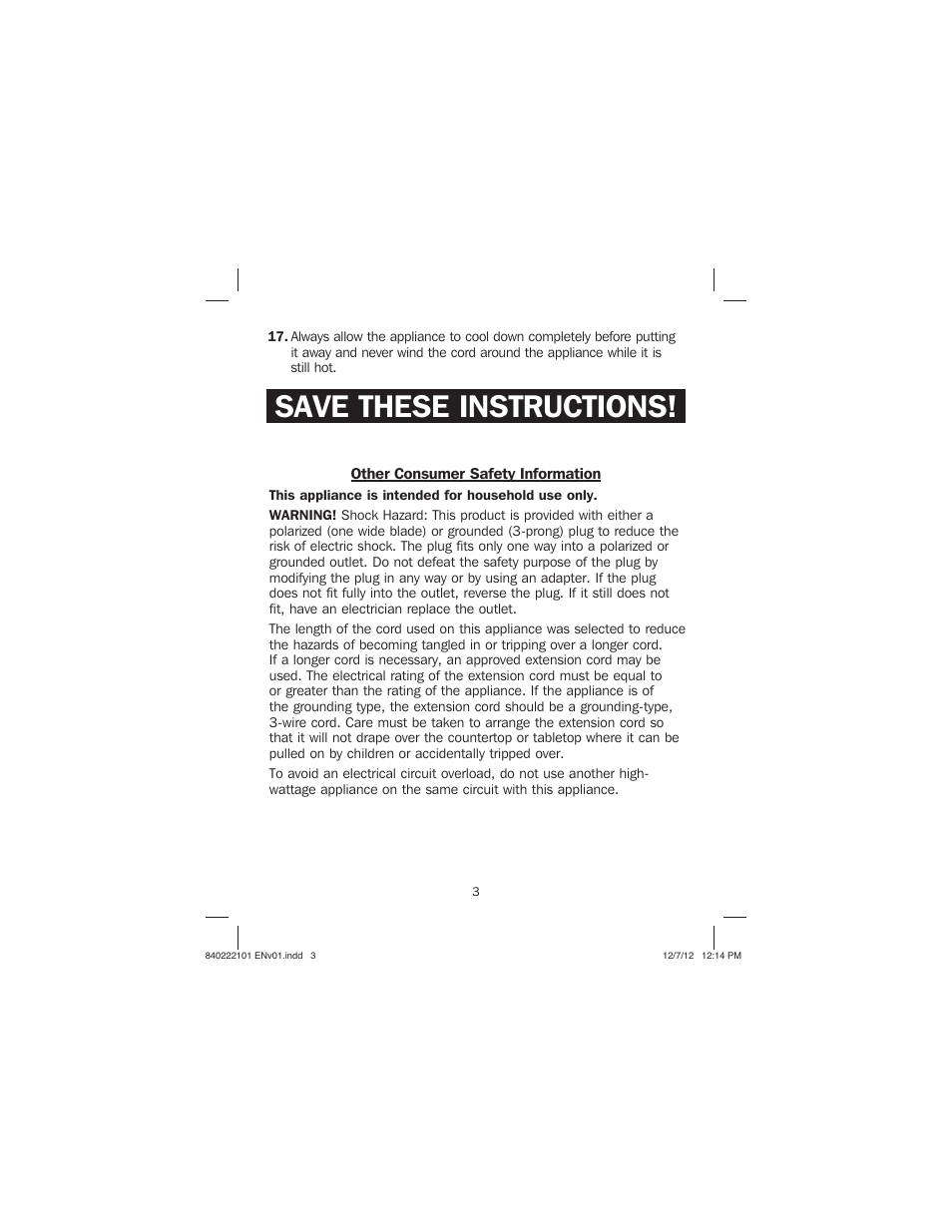 Save these instructions | Proctor-Silex Belgian Flip Waffle Maker-26060Y User Manual | Page 3 / 28