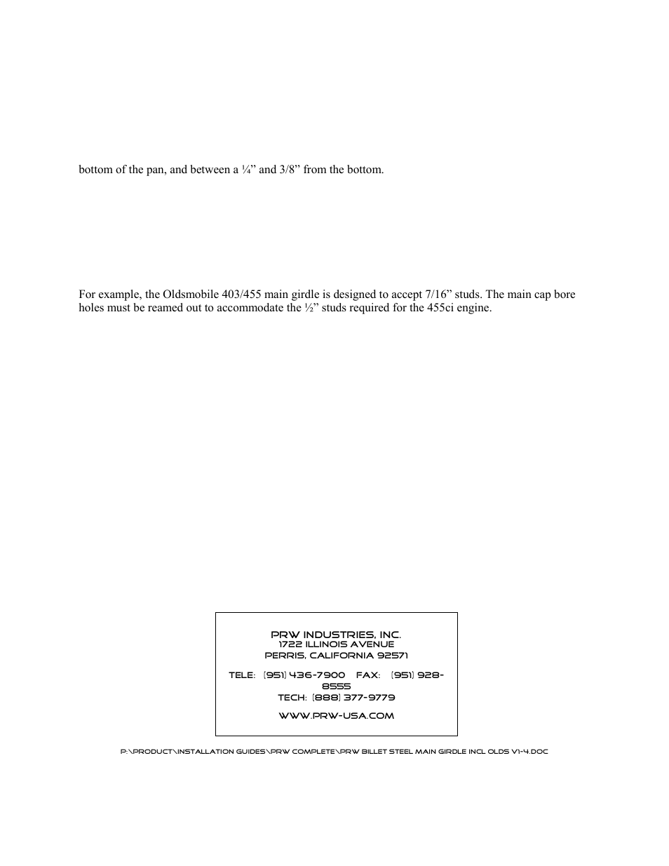 PRW 09 PRW Billet Steel Main Girdle User Manual | Page 2 / 2
