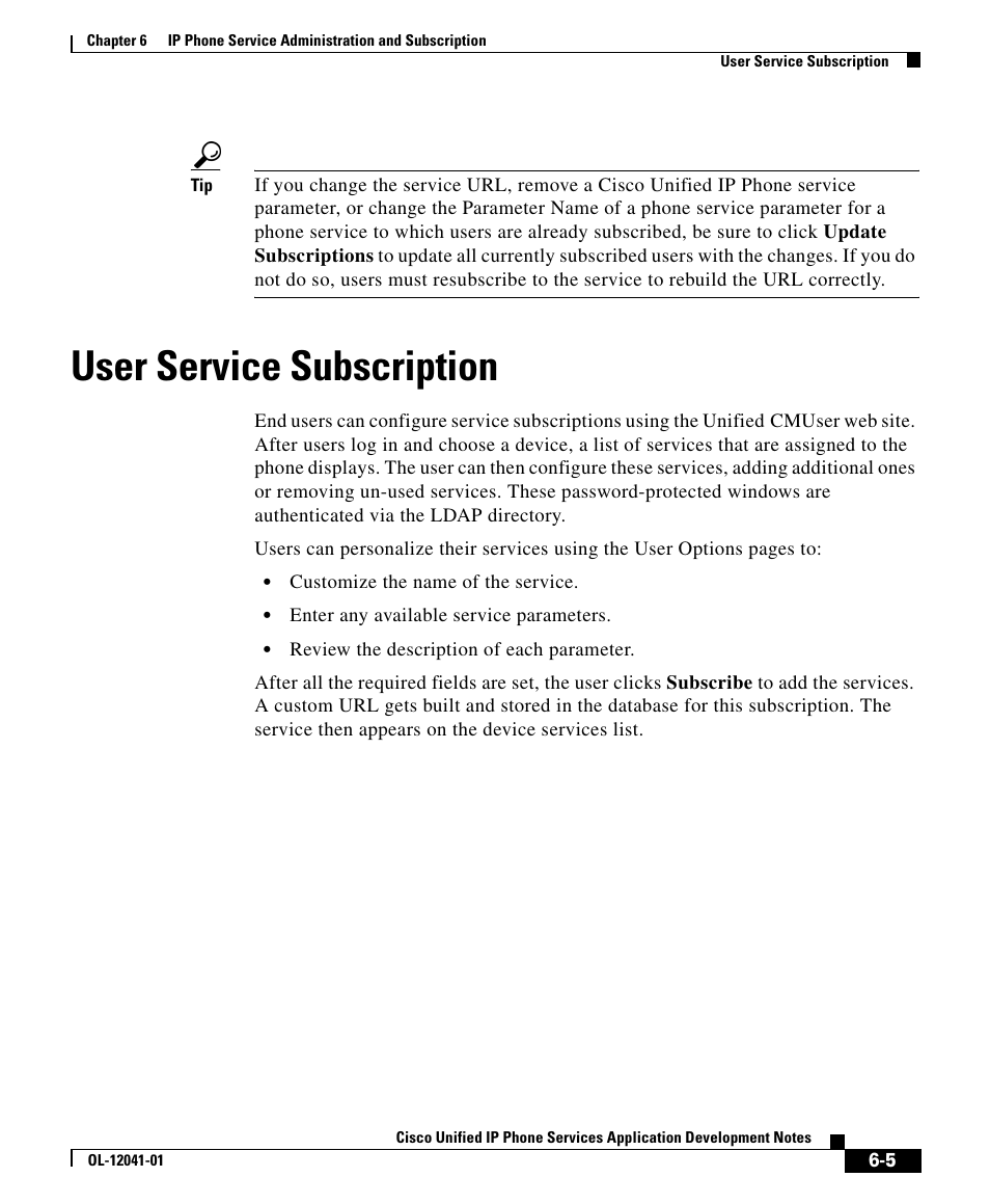 User service subscription | Cisco OL-12041-01 User Manual | Page 5 / 6