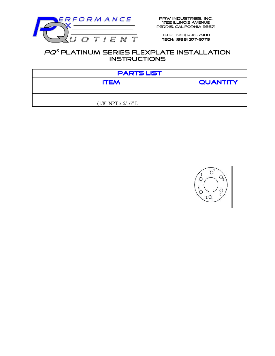 PRW 18 PQ Platinum Series Flexplate (SFI-Rated 29.1) User Manual | 2 pages