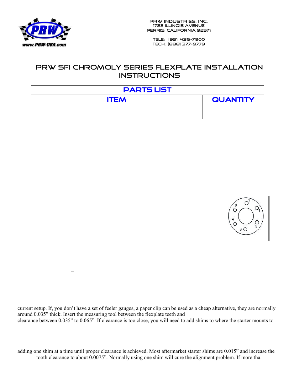 PRW 18 PRW Gold Series Flexplate (SFI-Rated 29.1) User Manual | 2 pages