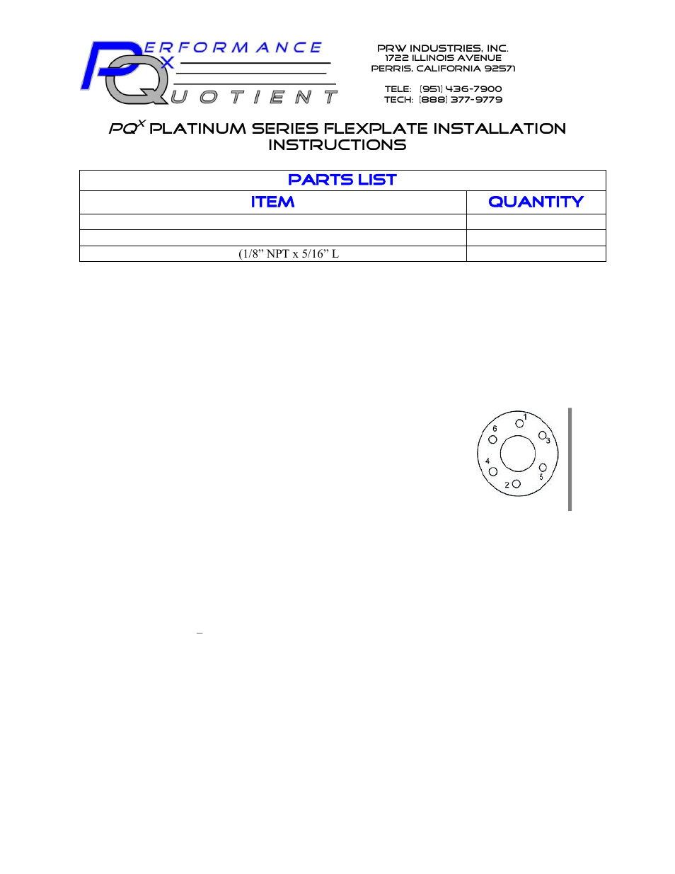 PRW 18 PQ Signature Series Cummins Billet Steel Flexplate (SFI-Rated 29.3) User Manual | 2 pages