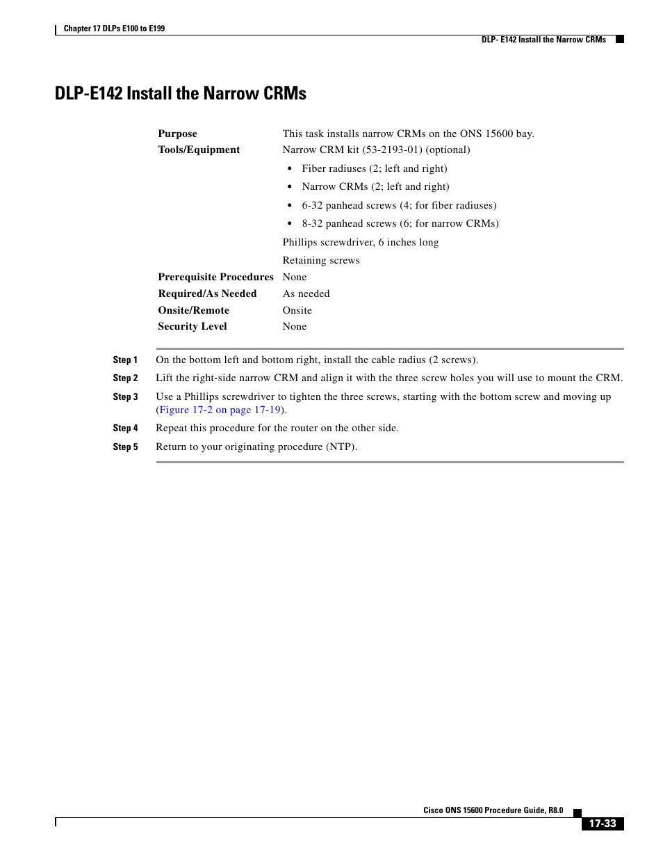 Dlp-e142 install the narrow crms | Cisco 15600 User Manual | Page 33 / 78