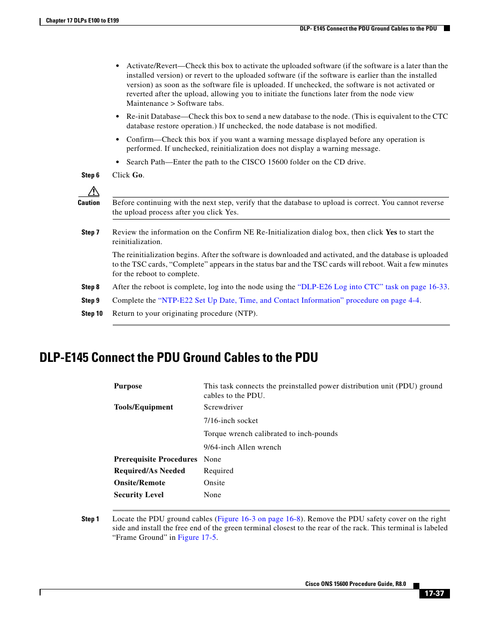 Dlp-e145 connect the pdu ground cables to the pdu | Cisco 15600 User Manual | Page 37 / 78