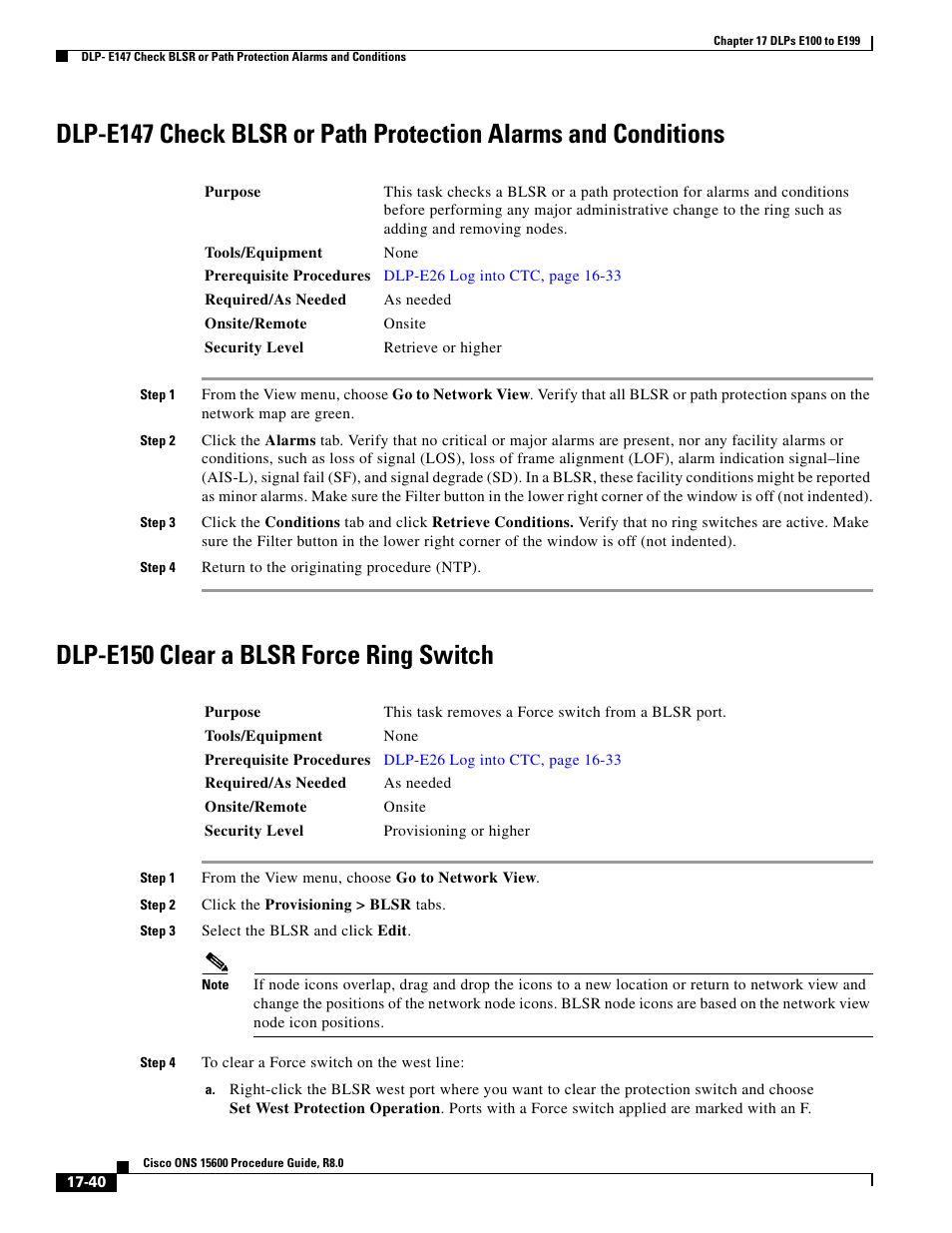 Dlp-e150 clear a blsr force ring switch | Cisco 15600 User Manual | Page 40 / 78