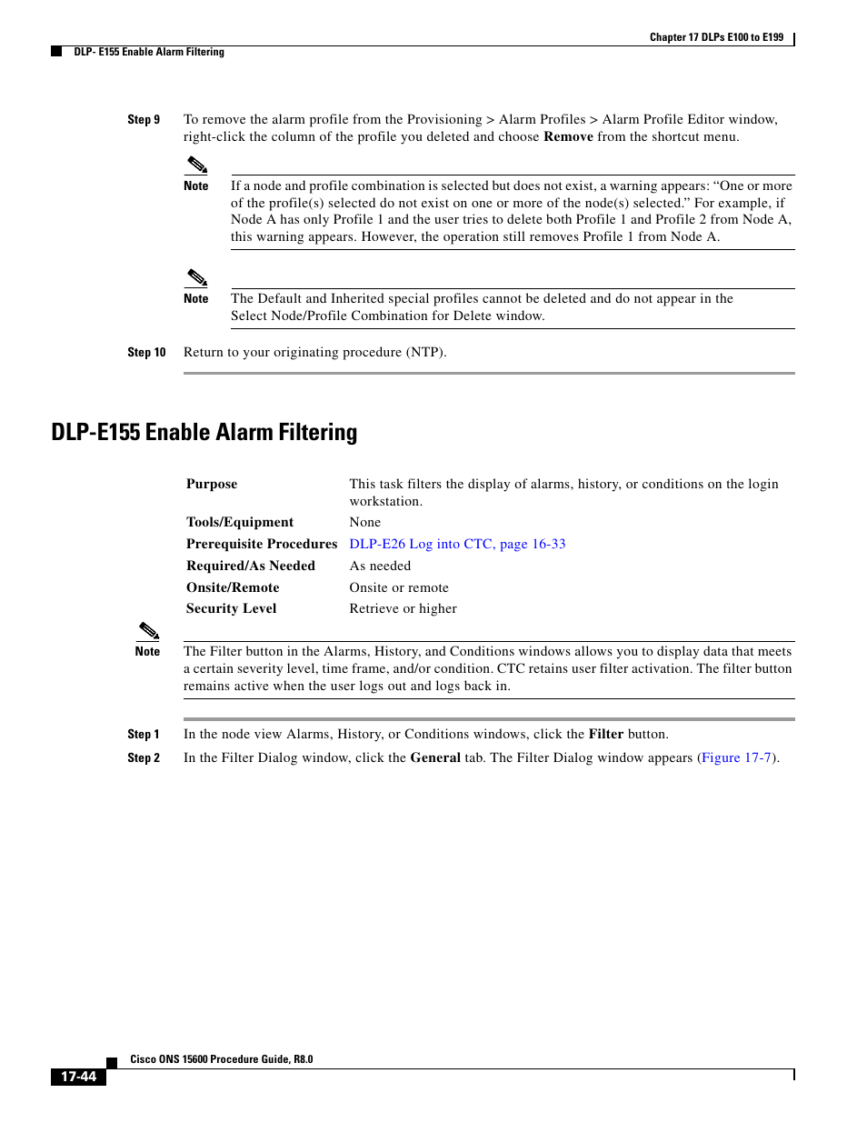 Dlp-e155 enable alarm filtering | Cisco 15600 User Manual | Page 44 / 78