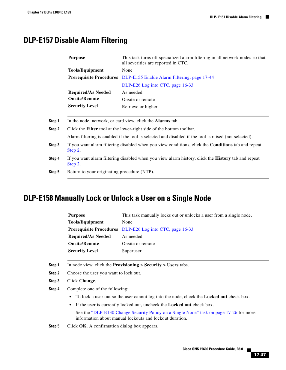 Dlp-e157 disable alarm filtering | Cisco 15600 User Manual | Page 47 / 78