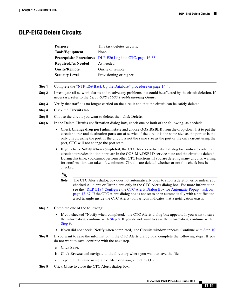 Dlp-e163 delete circuits | Cisco 15600 User Manual | Page 51 / 78