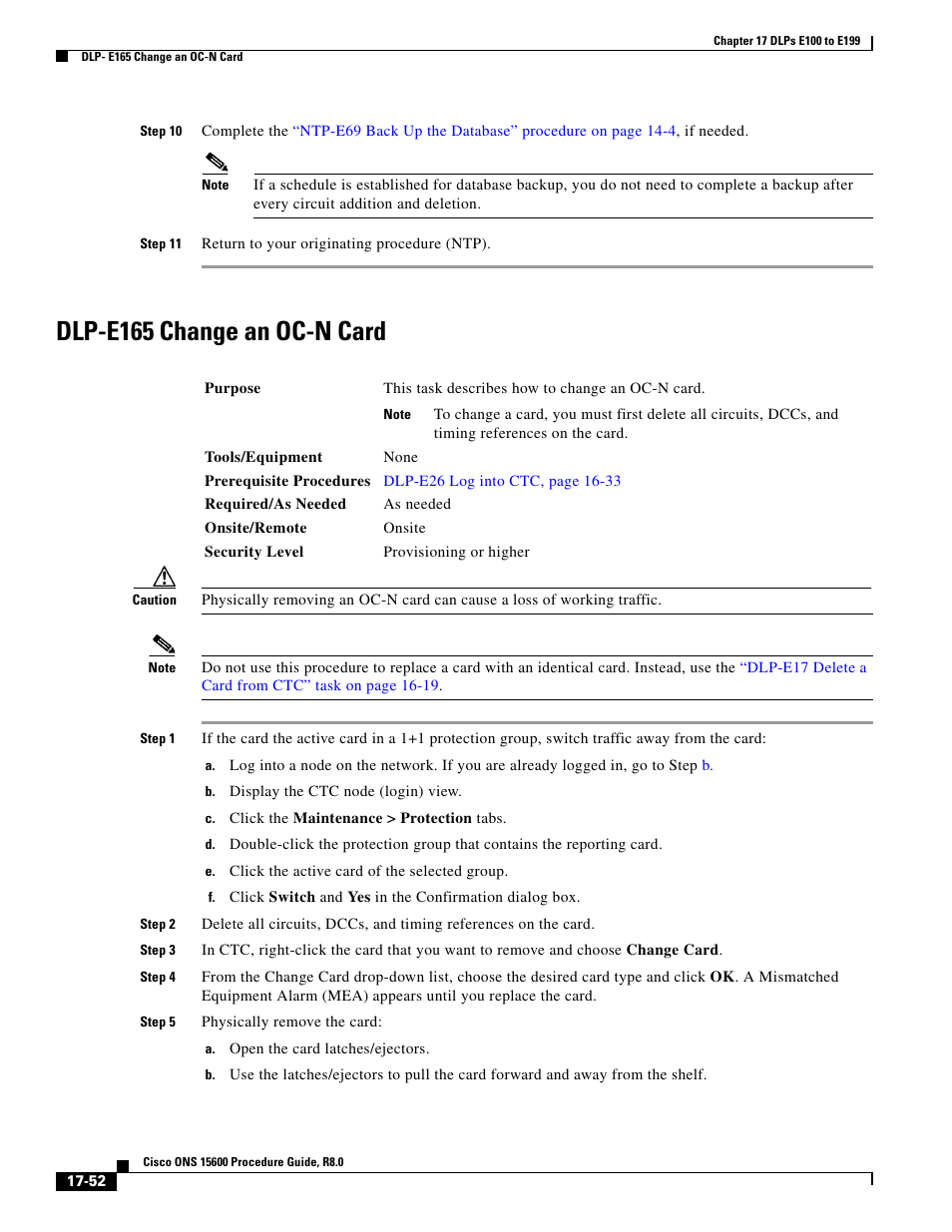 Step 10, Dlp-e165 change an oc-n card | Cisco 15600 User Manual | Page 52 / 78