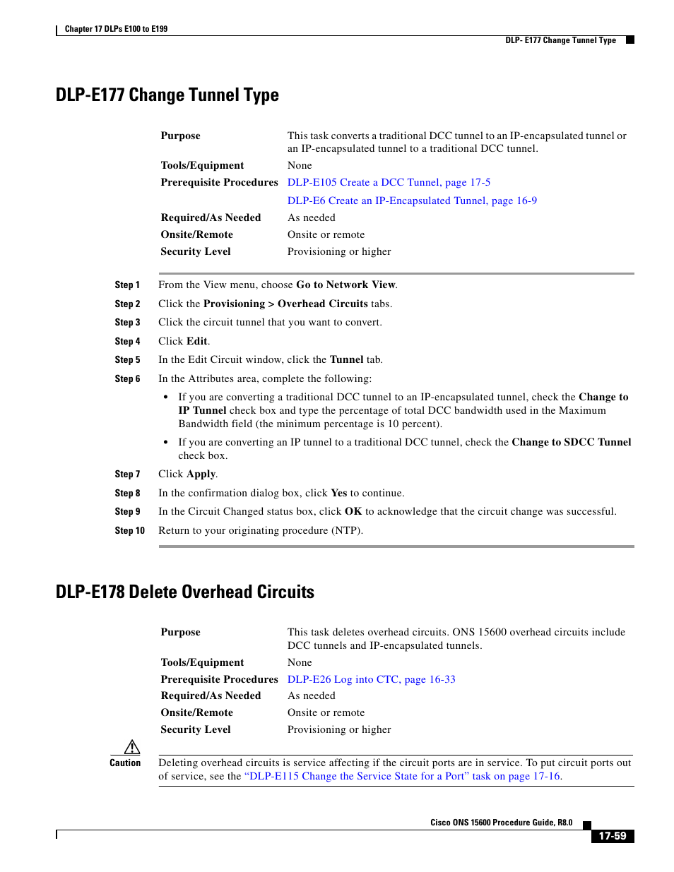 Dlp-e177 change tunnel type, Dlp-e178 delete overhead circuits | Cisco 15600 User Manual | Page 59 / 78