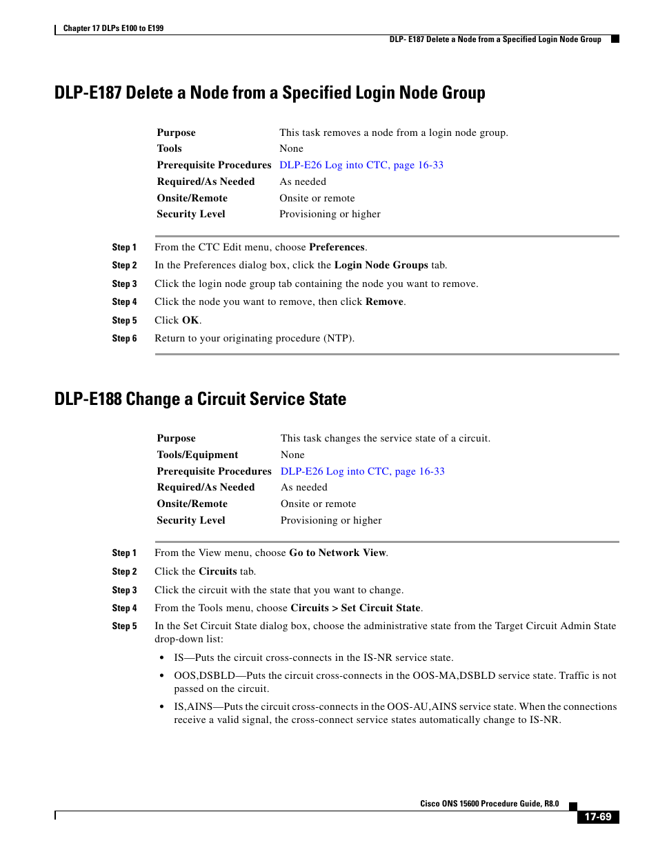 Dlp-e188 change a circuit service state | Cisco 15600 User Manual | Page 69 / 78