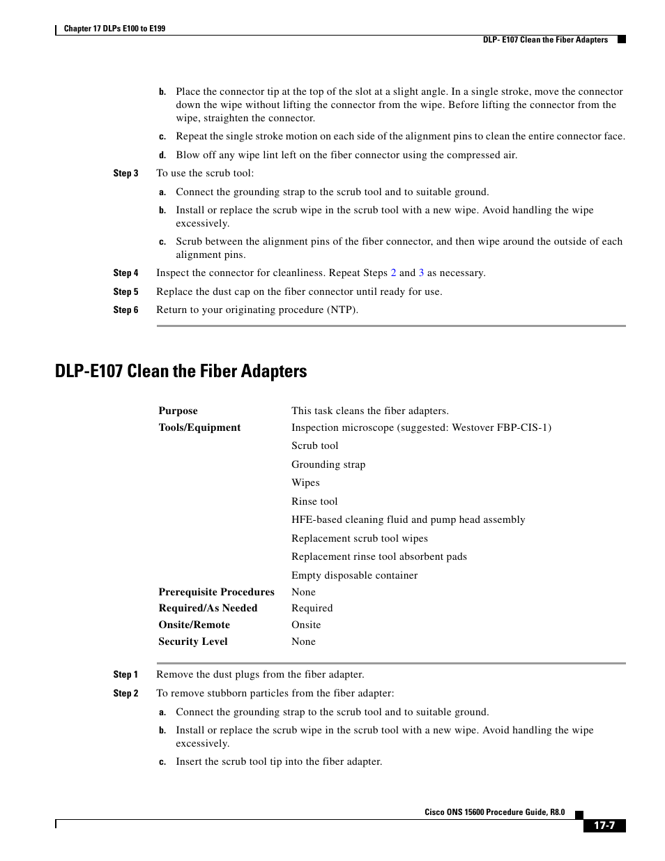 Dlp-e107 clean the fiber adapters | Cisco 15600 User Manual | Page 7 / 78