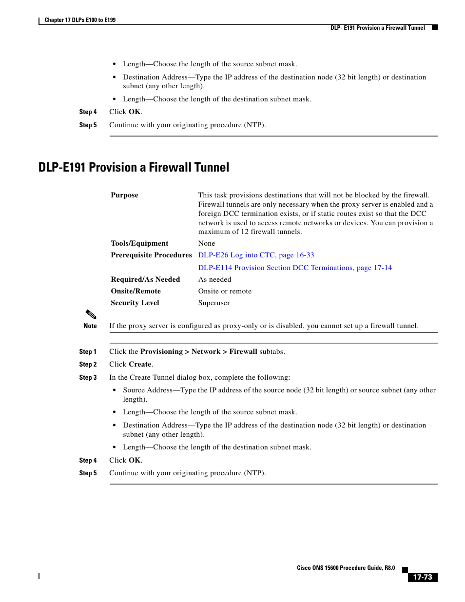 Dlp-e191 provision a firewall tunnel | Cisco 15600 User Manual | Page 73 / 78