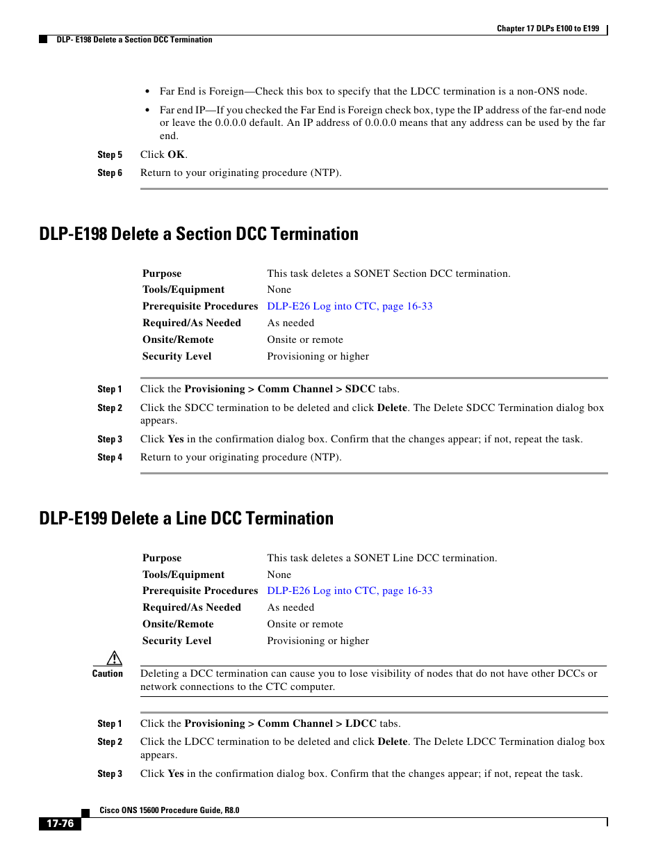 Enable, Dlp-e199 delete a line, Dlp-e199 delete a line dcc termination | Cisco 15600 User Manual | Page 76 / 78