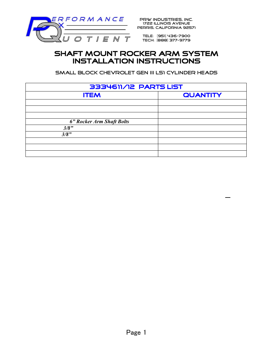 PRW 33 PQ Series GM LS Series Shaft Mount Rocker User Manual | 5 pages