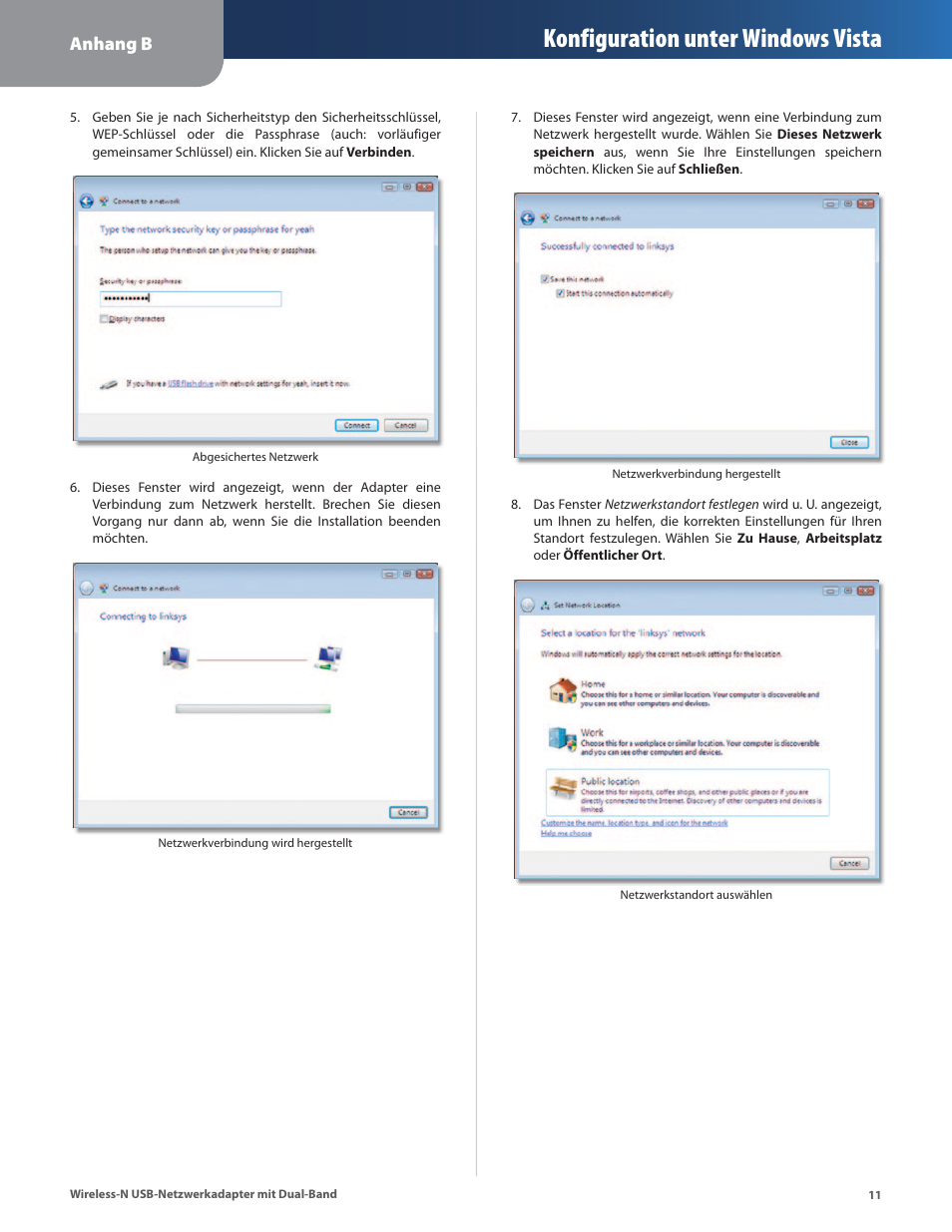 Konfiguration unter windows vista, Anhang b | Cisco WUSB600N User Manual | Page 14 / 43