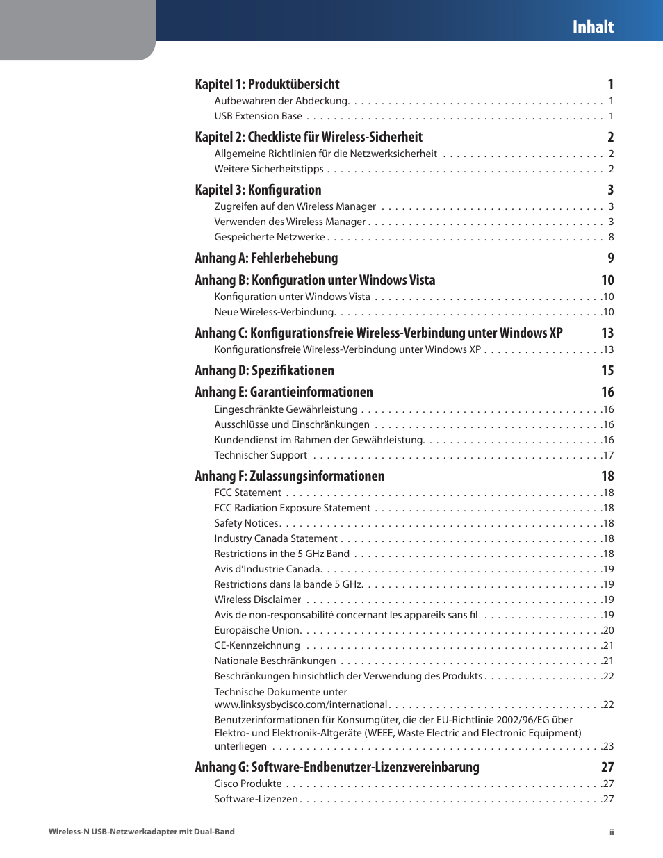 Inhalt | Cisco WUSB600N User Manual | Page 3 / 43