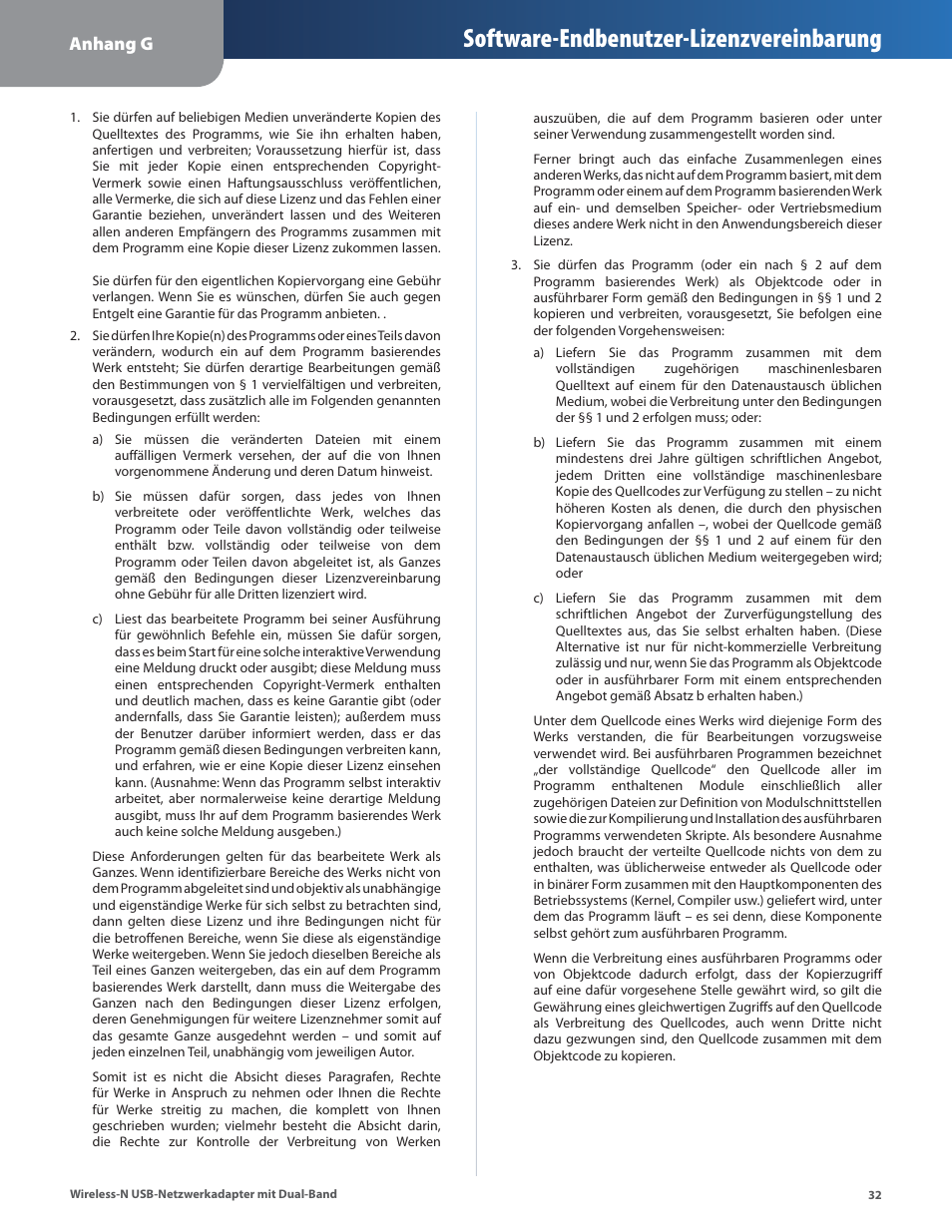 Software-endbenutzer-lizenzvereinbarung, Anhang g | Cisco WUSB600N User Manual | Page 35 / 43