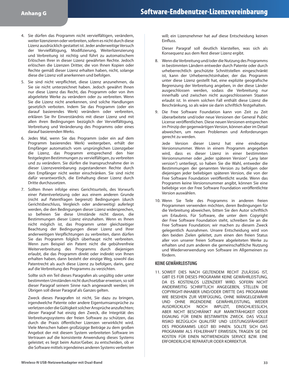 Software-endbenutzer-lizenzvereinbarung, Anhang g | Cisco WUSB600N User Manual | Page 36 / 43