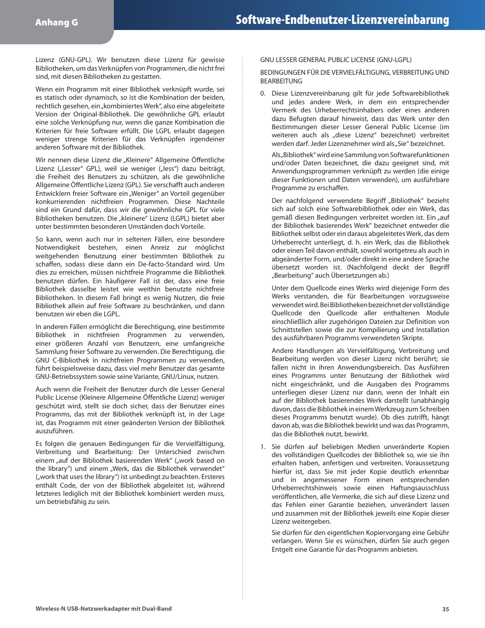 Software-endbenutzer-lizenzvereinbarung, Anhang g | Cisco WUSB600N User Manual | Page 38 / 43