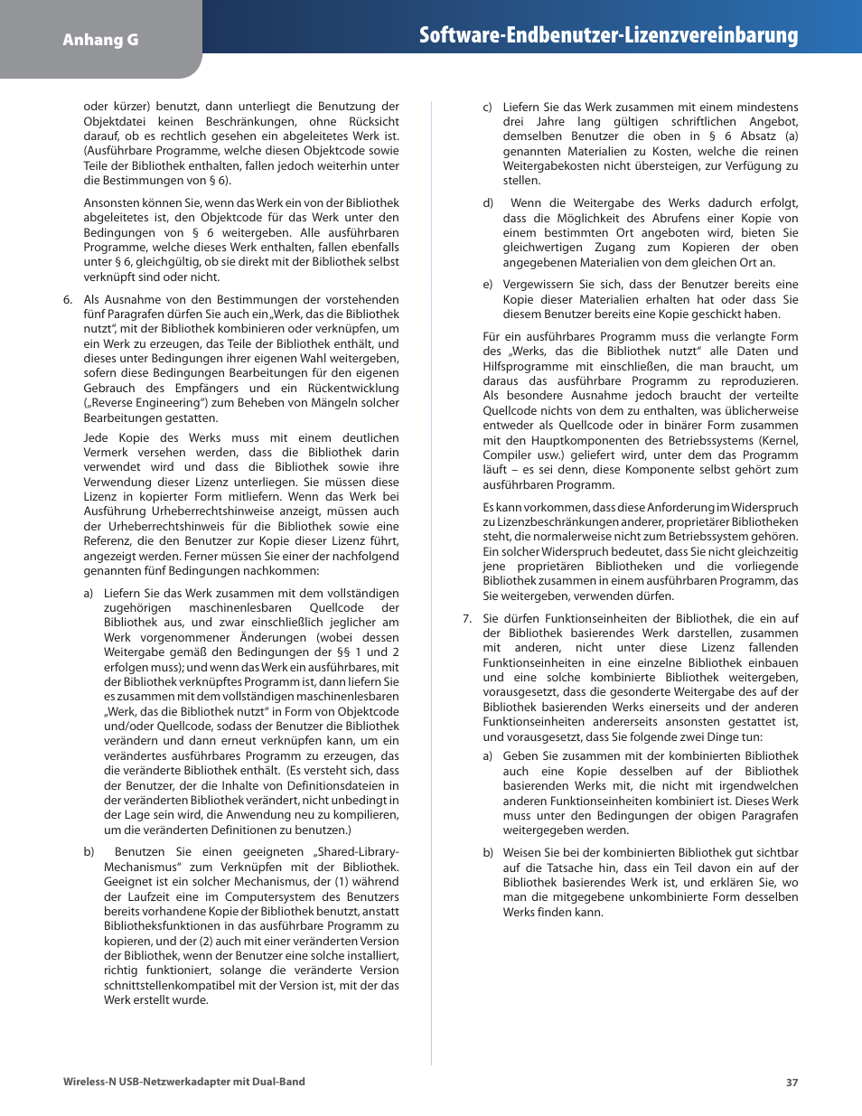 Software-endbenutzer-lizenzvereinbarung, Anhang g | Cisco WUSB600N User Manual | Page 40 / 43