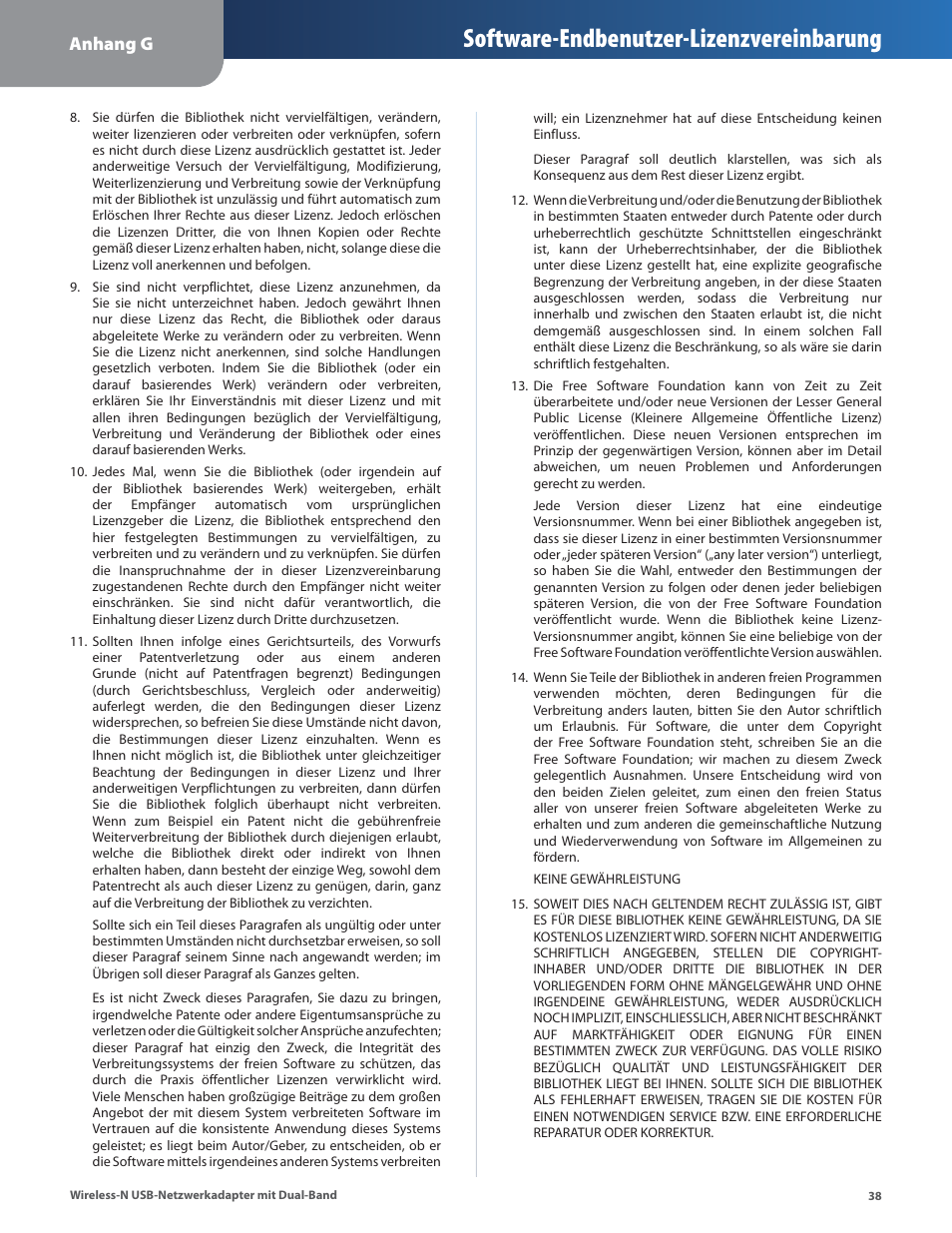 Software-endbenutzer-lizenzvereinbarung, Anhang g | Cisco WUSB600N User Manual | Page 41 / 43