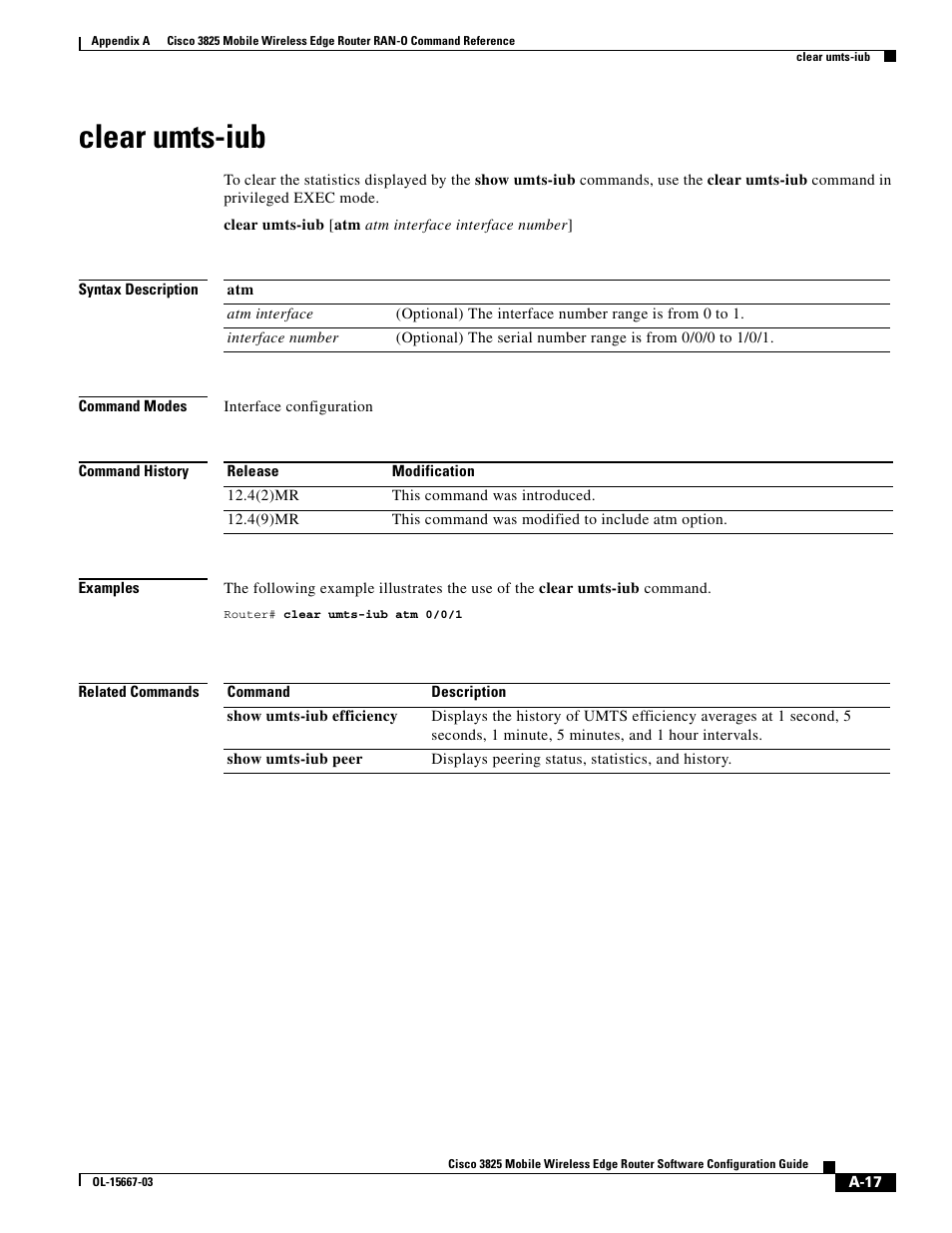 Clear umts-iub | Cisco 3825 User Manual | Page 149 / 358