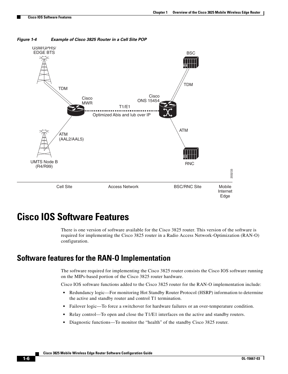 Cisco ios software features, Software features for the ran-o implementation | Cisco 3825 User Manual | Page 16 / 358