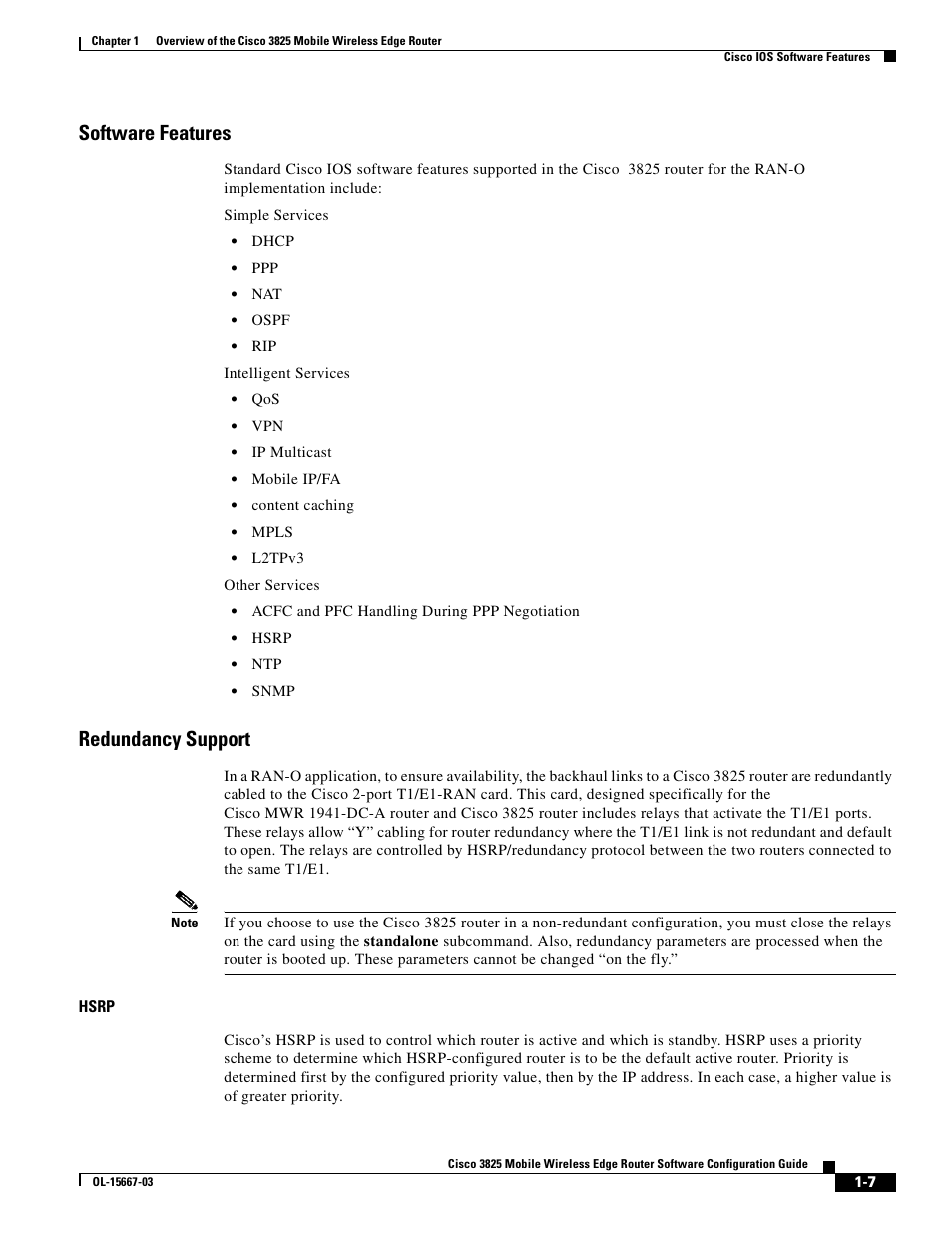 Software features, Redundancy support, Hsrp | Cisco 3825 User Manual | Page 17 / 358