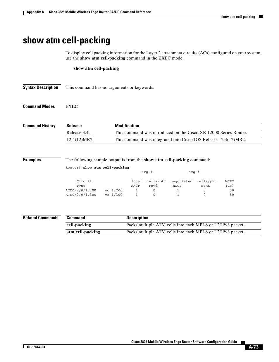 Show atm cell-packing | Cisco 3825 User Manual | Page 205 / 358