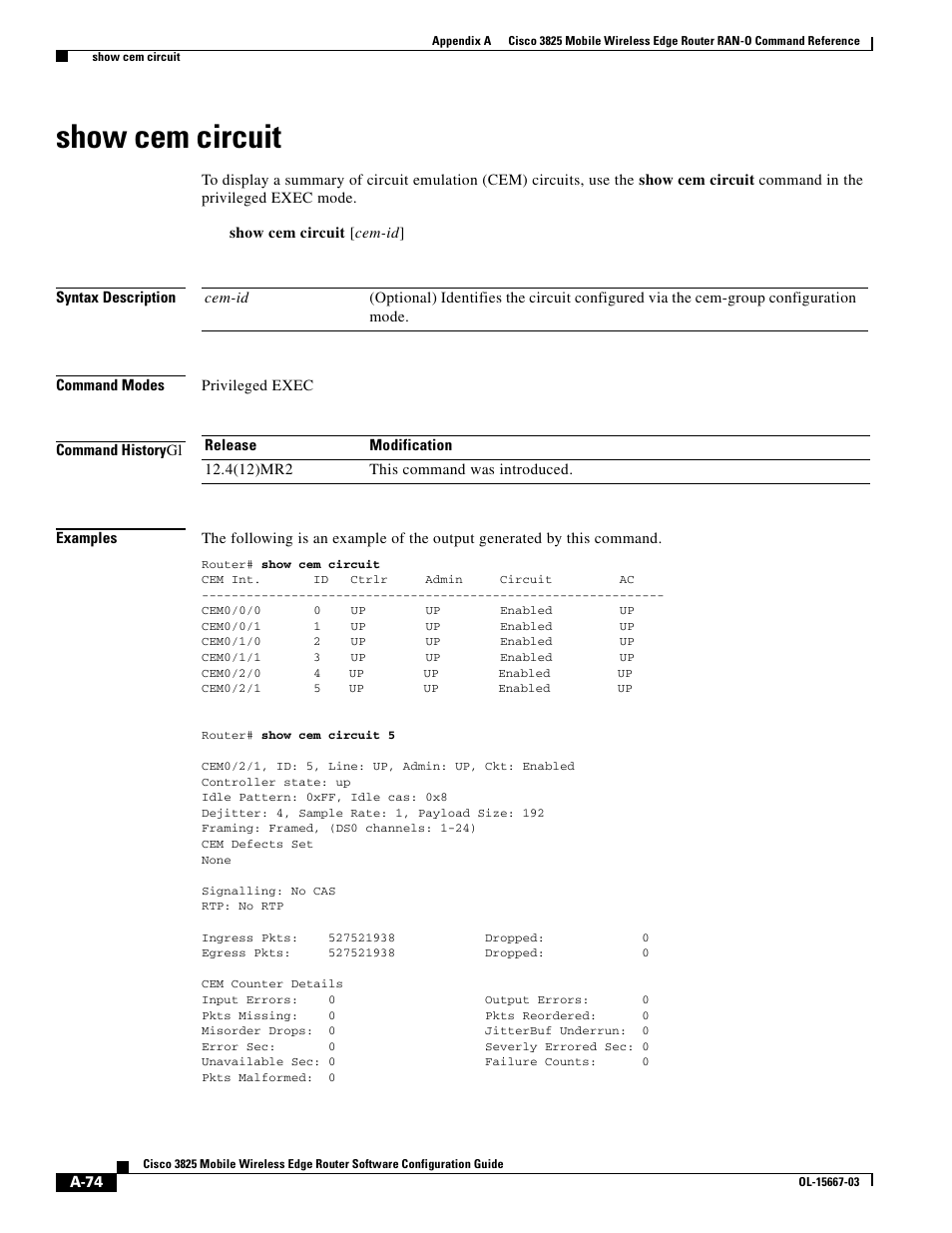 Show cem circuit | Cisco 3825 User Manual | Page 206 / 358