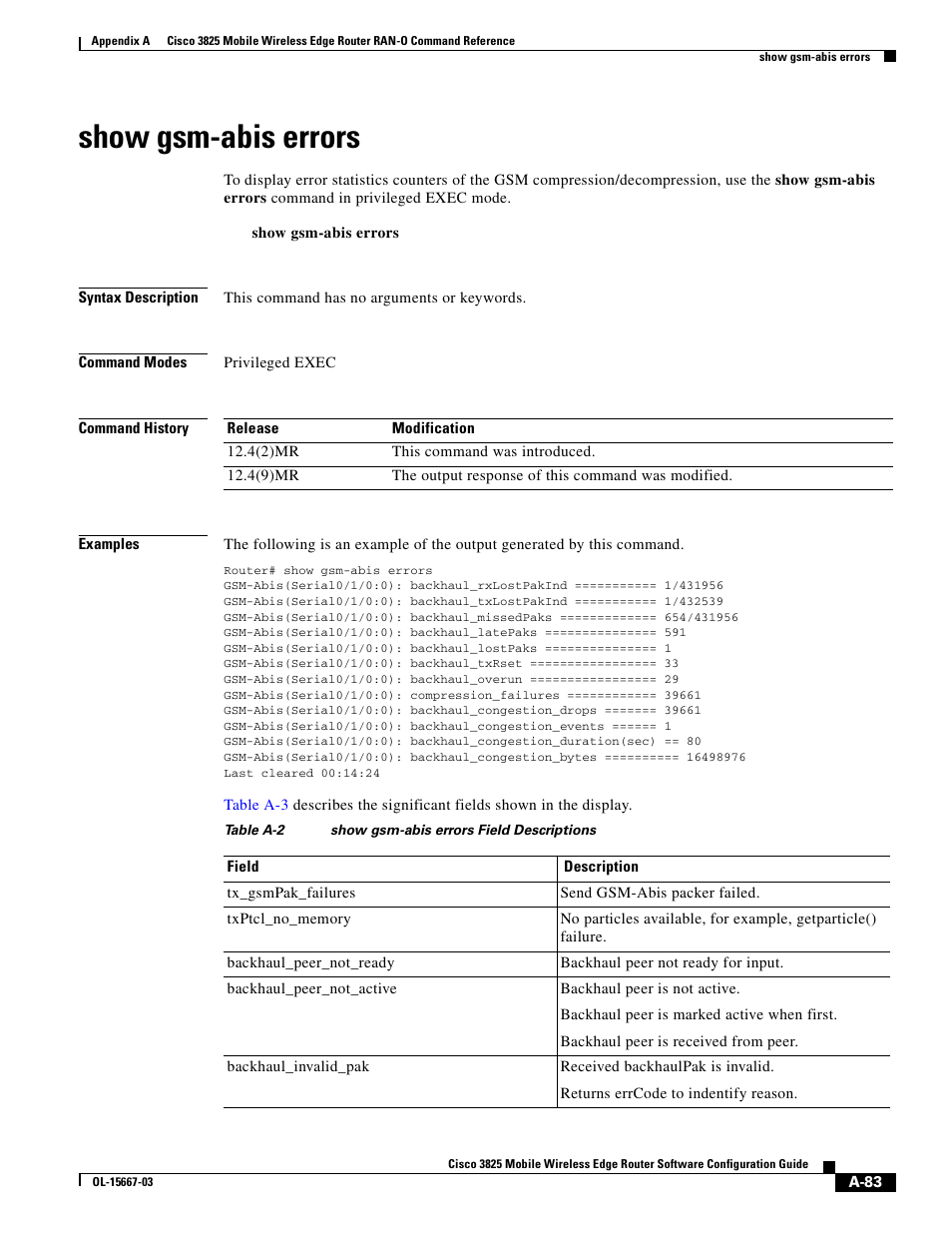 Show gsm-abis errors | Cisco 3825 User Manual | Page 215 / 358