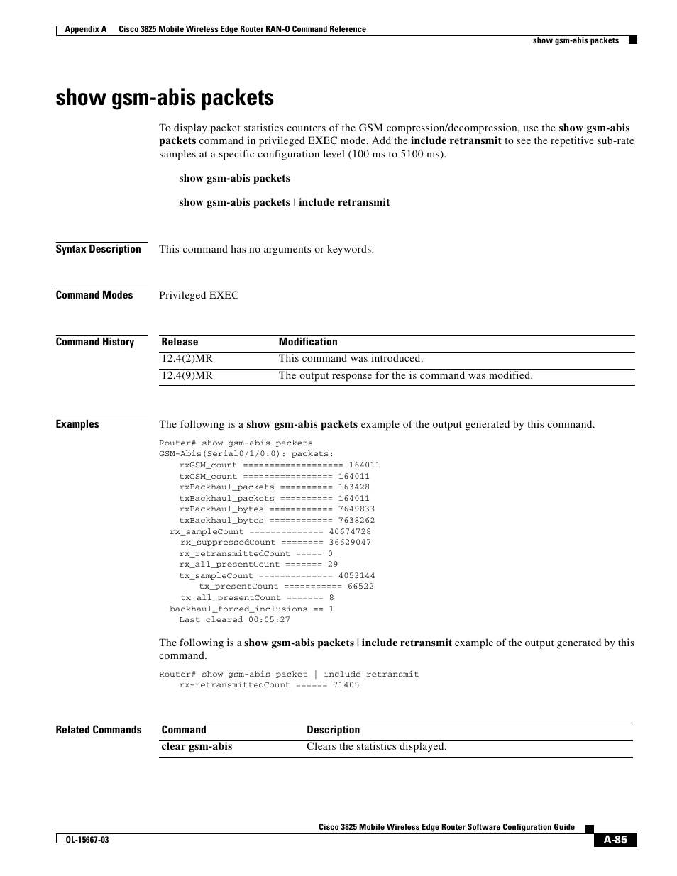 Show gsm-abis packets | Cisco 3825 User Manual | Page 217 / 358